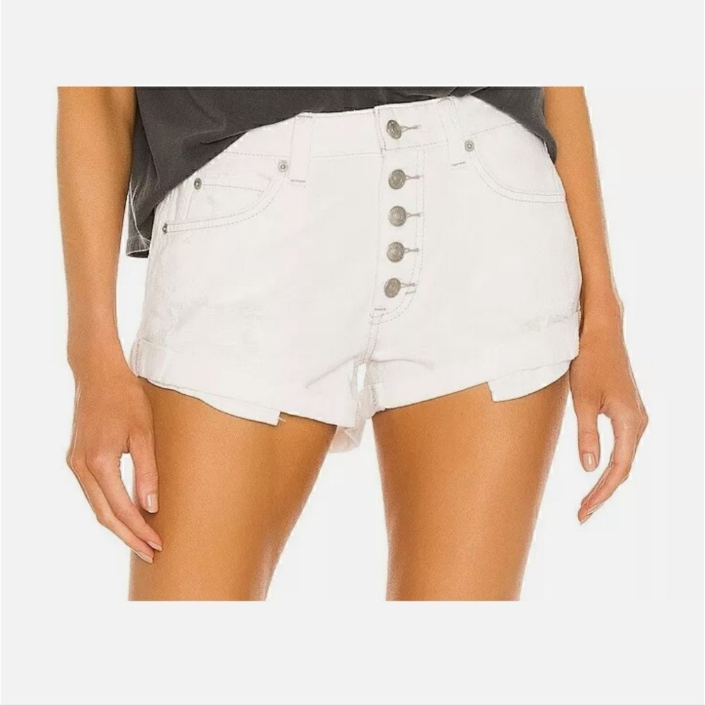 Free People Romeo White Denim Distressed High Rise Cutoff Shorts Free People 31